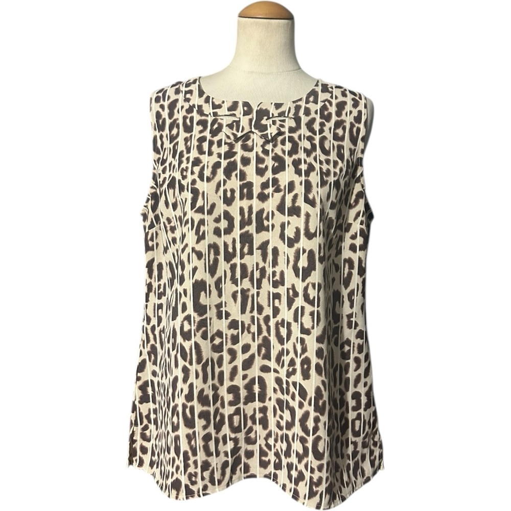 Cabi Ginger Leopard Print Sleeveless Blouse Brown Size M